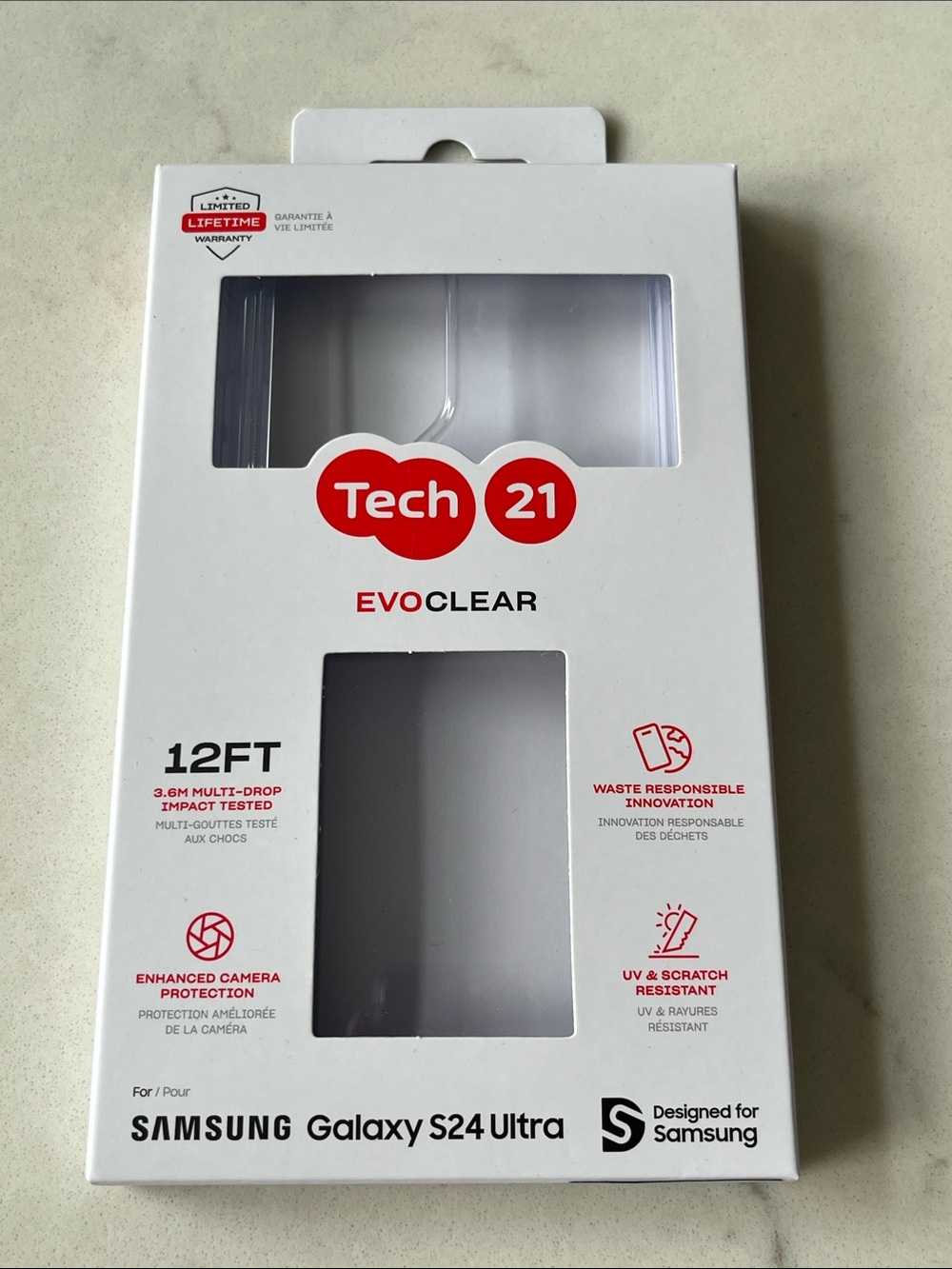 tech21 Clear EvoClear Protective Case — White & Red Packaging